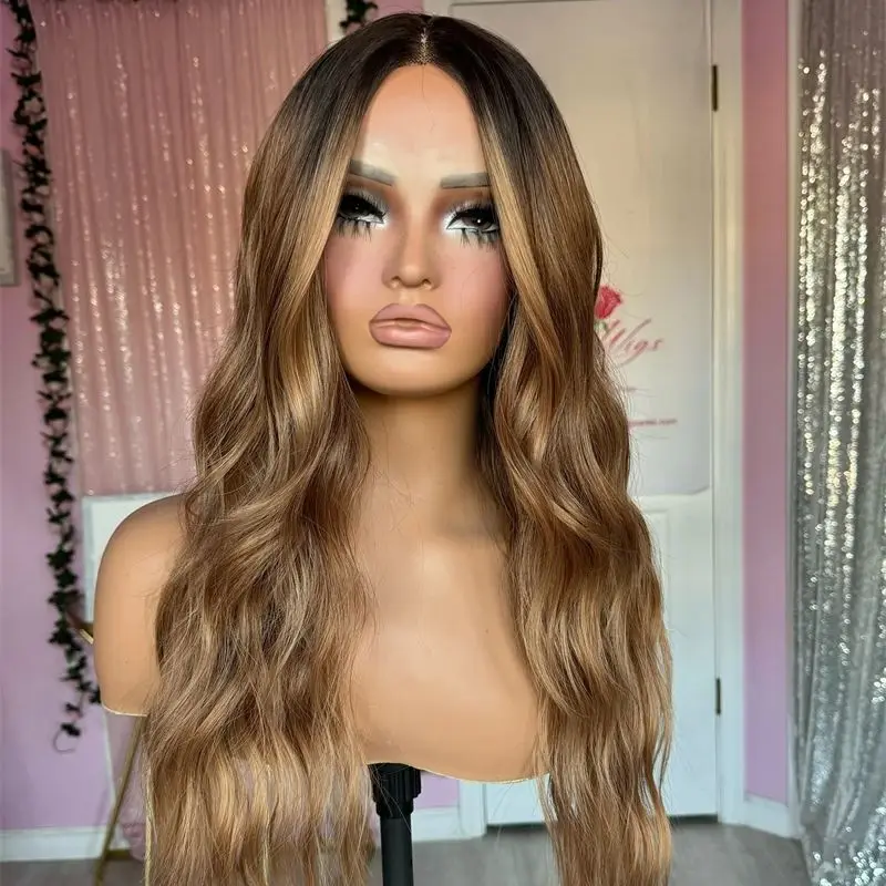 

Honey Blonde Brown Colored Good Quality Synthetic HD Lace Front Wigs Free Part Heat Resistant Wigs Glueless Wig For Woman Daily