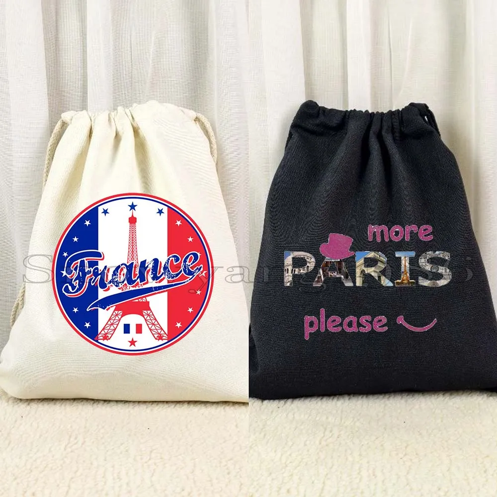 

Rainbow Pop France Eiffel Tower Retro Sunset Love Heart Paris Girl Canvas Drawstring Bag Soccer Backpack Gym Sackpack String Bag