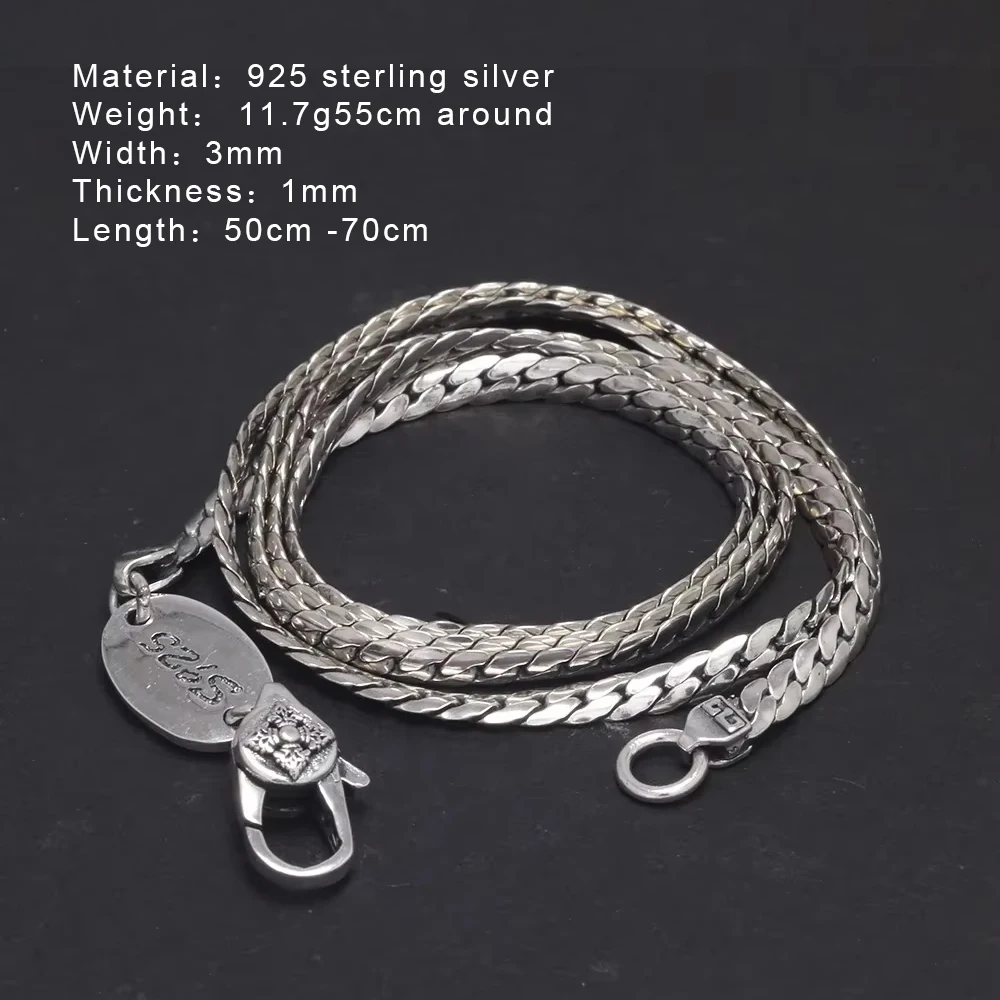 S925 Sterling Silver Vajry Pestle 3mm Whip Rope Men Necklace Punk Rock Style Cool Fashion Long Necklace