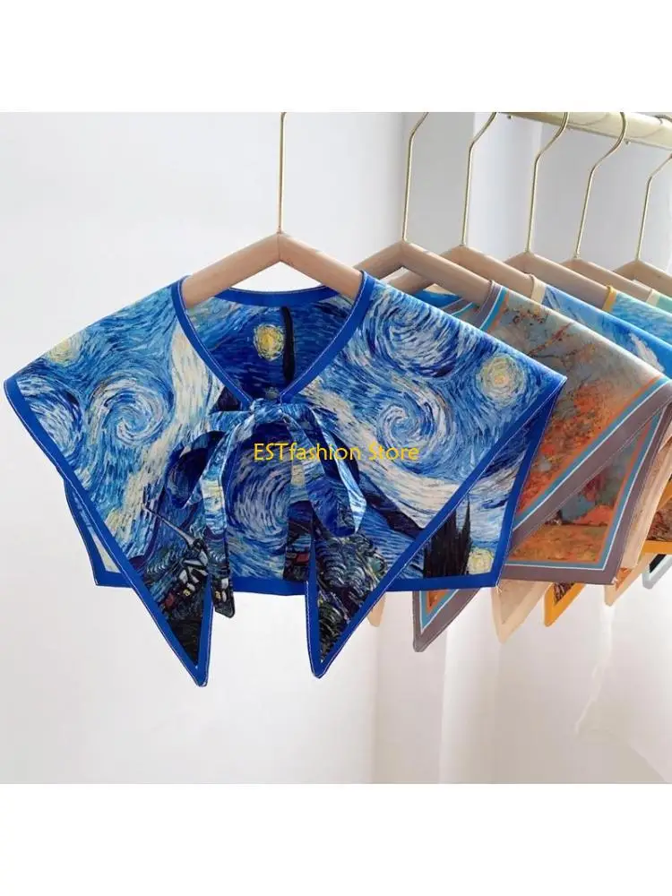 y5gc-women-elegant-detachable-collar-scarf-vintage-colorful-landscape-oil-painting-print-shawl-wrap-lace-up-decorative-shrug