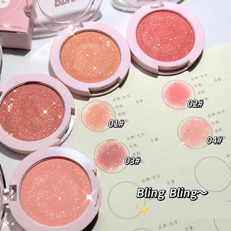 Fine Shimmering Blush Powder Milk Apricot Peach Brightens Natural Matte Highlight Face Glitter Shadow Monochrome Blush Palette