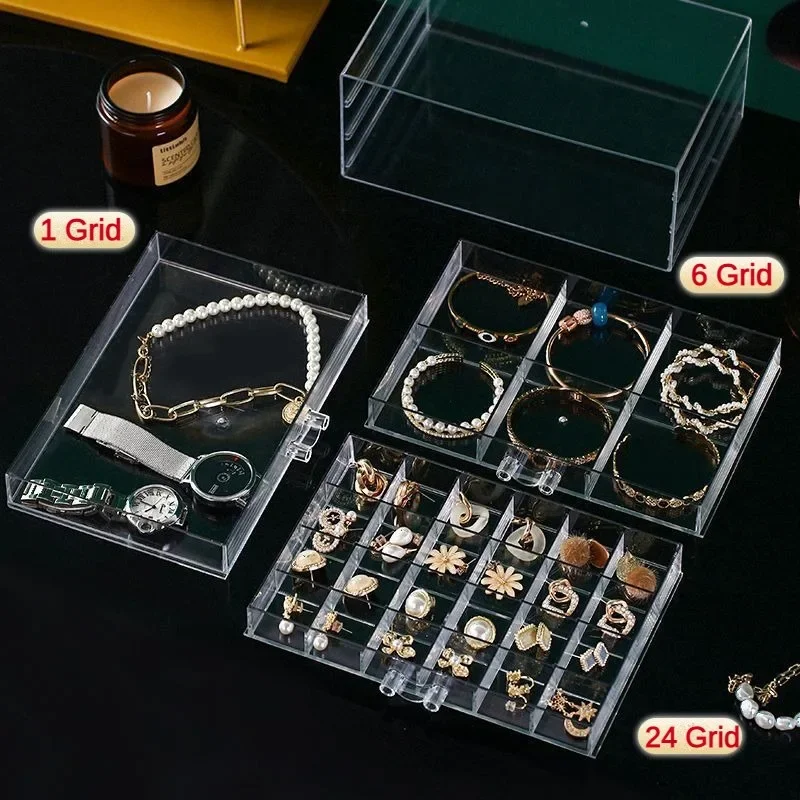 Cajas de almacenamiento de auriculares y pendientes, organizador de joyas acrílicas, cajón apilable de exhibición de diamantes para decoración de