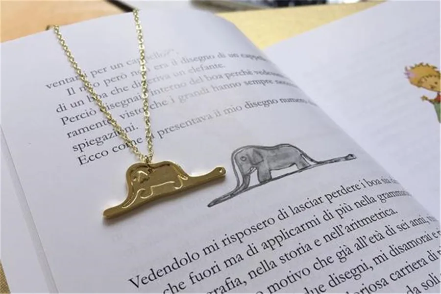 Little Prince Lucky Baby Elephant in Snake Shaped Neck Necklace Fairy Tale Story Cartoon Pendant Chain Collar Clavicle Choker