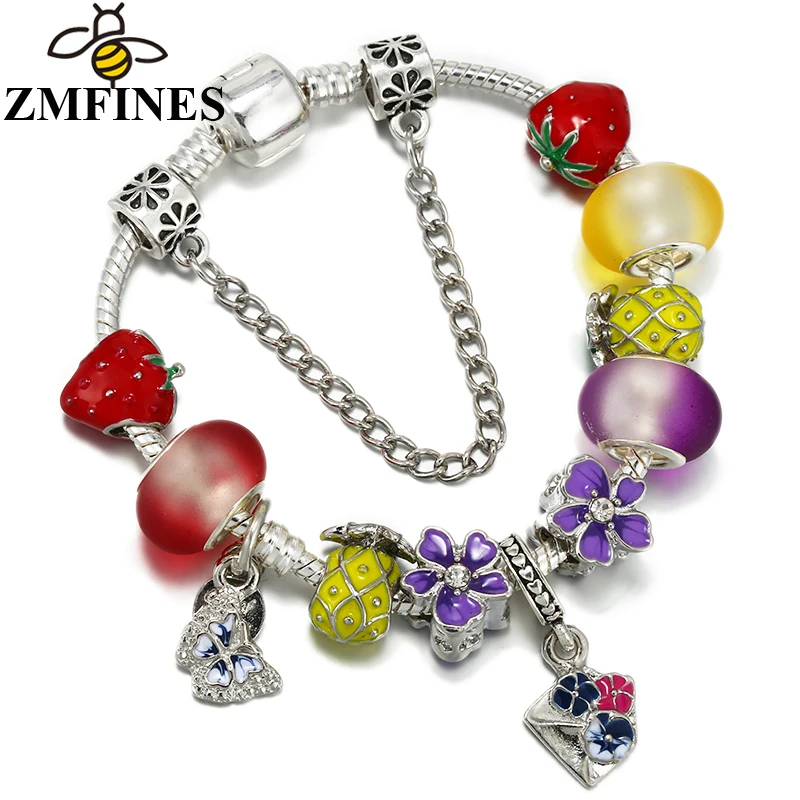 Colorful Charm Bracelet For Women DIY Pineapple Strawberry Charm Beads Pendants High-Quality Jewelry Accessories Dropshipping