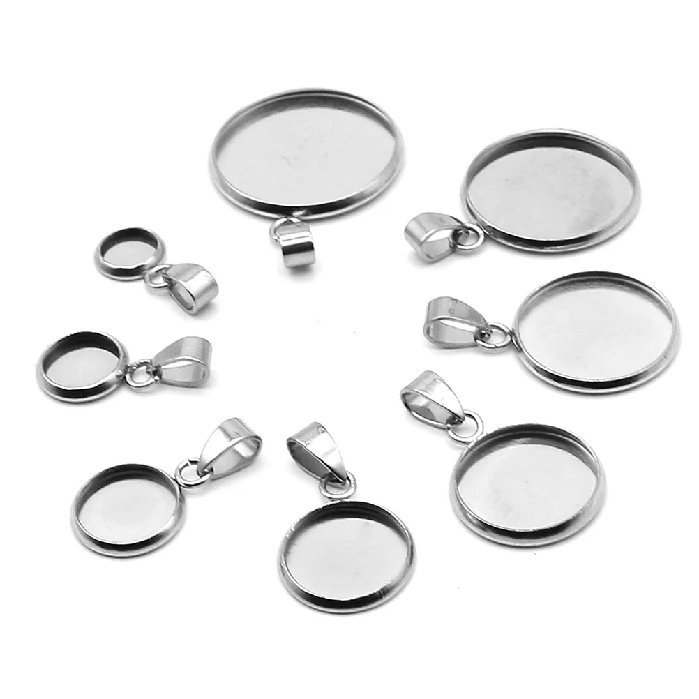 20 Pcs Pendant Trays DIY Holder Jewelry Round Cork Base Necklace Stainless Steel