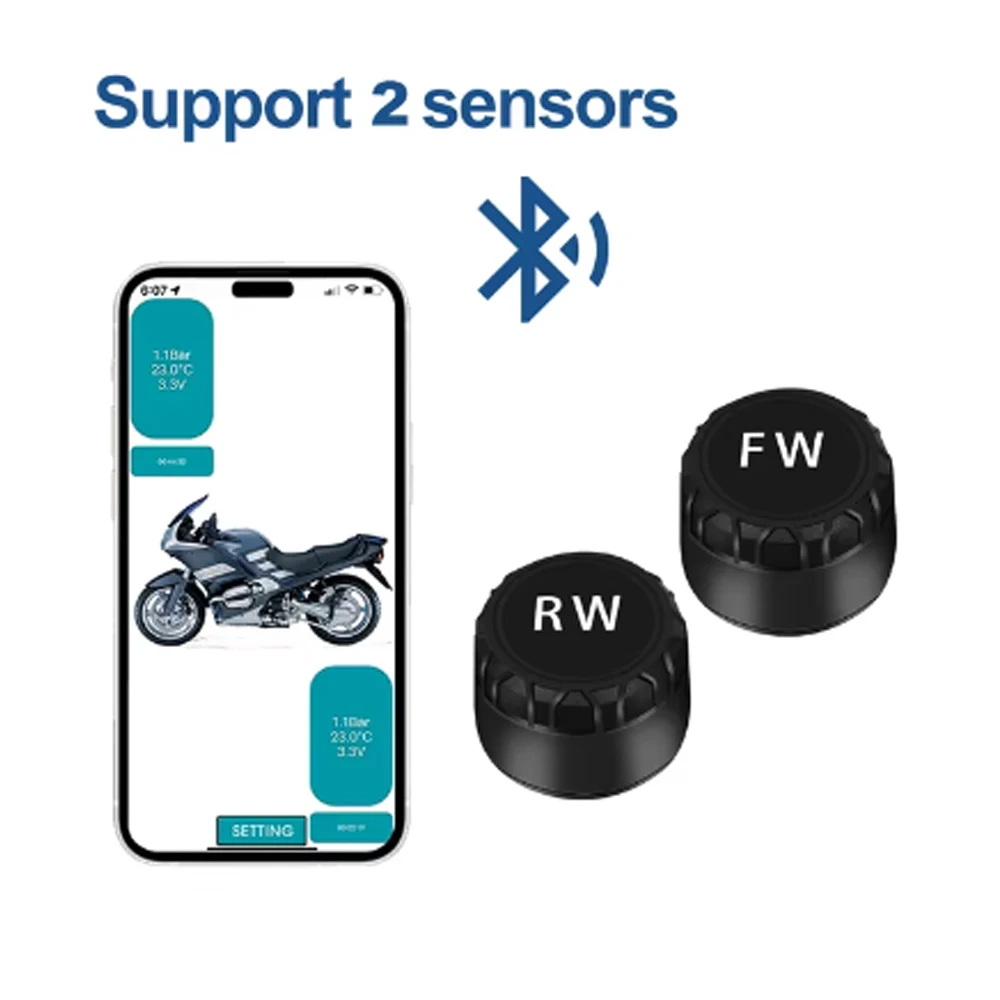 Motorcycle Bluetooth-Compatible Tire Pressure Monitoring System TPMS Tire Pressure Sensors External Sensor Android/IOS Car TMPS