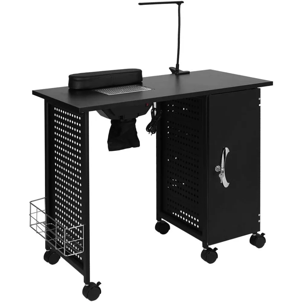 

Manicure Table Nail Desk with Electric Downdraft Vent, Beauty Spa Salon Workstation Iron Frame with Lockable Cabinet, Black