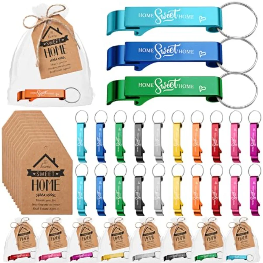 

Tondiamo 20 Sets Estate Agent Gts for Clients Bulk Home Sweet Bottle Opener Keychains Thank You Cards and Organza Bags Real Est