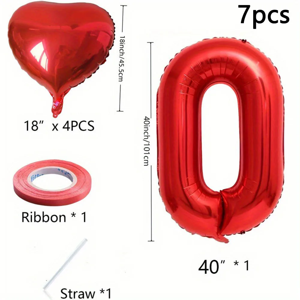 7pcs 40inch Red Foil Digital Balloon Set 18inch love Heart balloon Valentine's Day Birthday Wedding Anniversary Party Gifts - Image 6