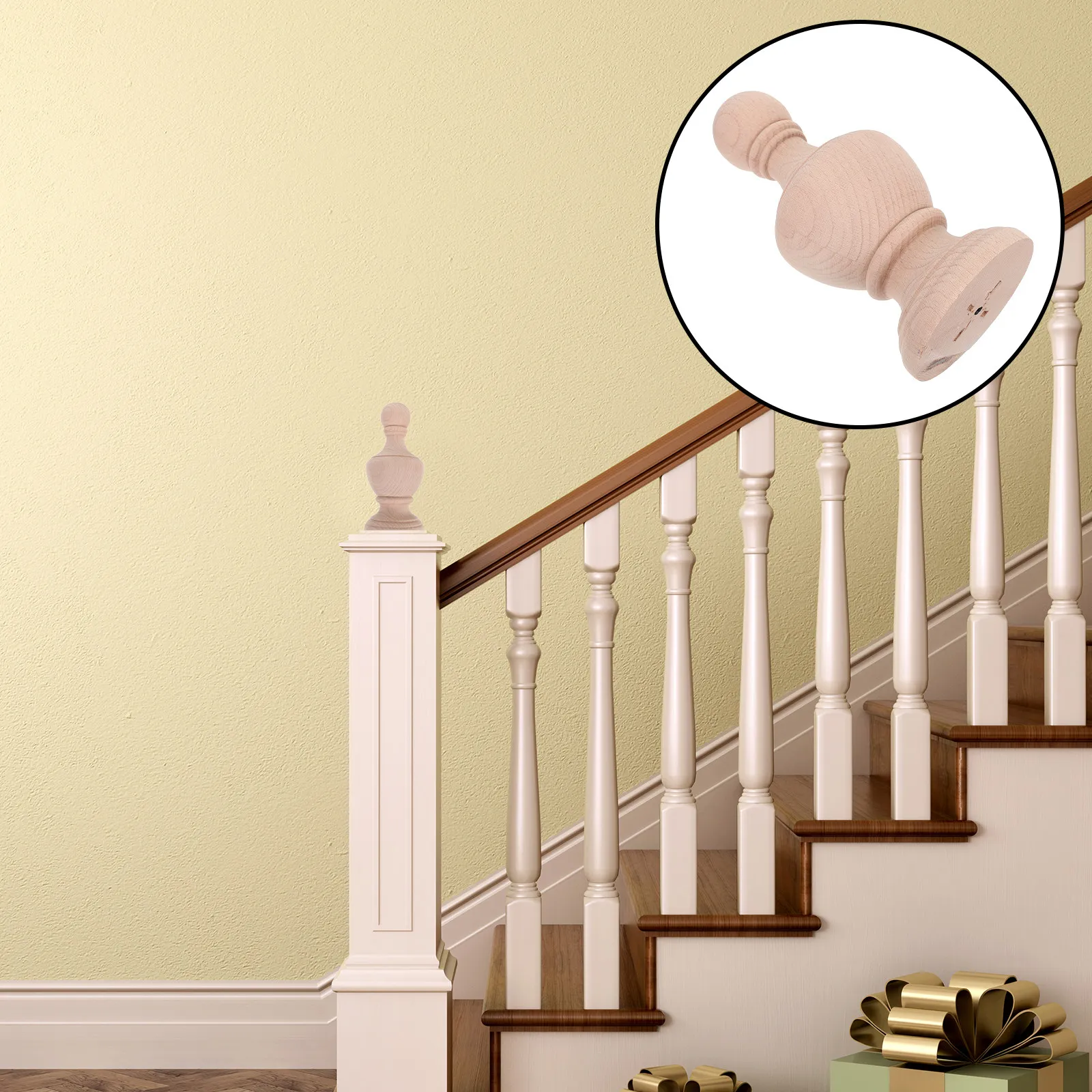 Unfinished Wood Ball Newel Post Cap 7.9x3.5 Decorative Round Column Top Stair Railing Finial Wooden Banister Ornament Staircase
