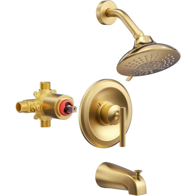 Gold Shower Tub Faucet Set: Single Handle Bathroom Shower Decor, Brushed Gold Shower Combo (Including Valve)