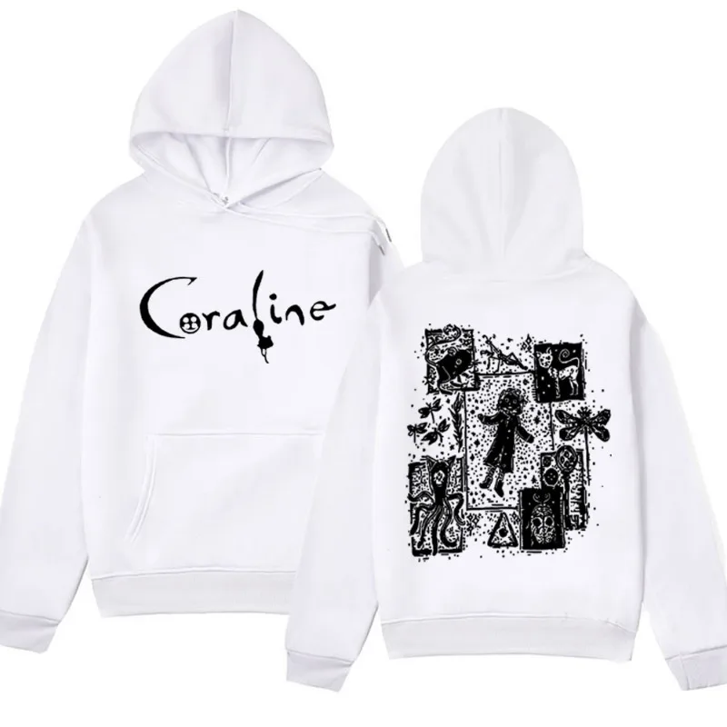 Coraline Movie Graphics Vintage Hoodie Men's 2024 New Fashion Oversized Sweatshirts Funny Gothic Harajuku Fleece Pullover Male