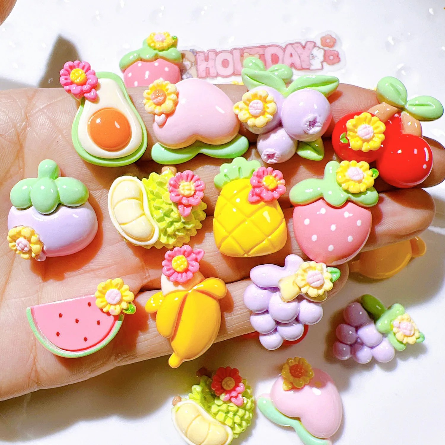 100pcs Kawaii Resin Fruit Flatback DIY Mobile Phone Case Hairpin Keychain Earrings Scrapbook Dollhouse Accessories