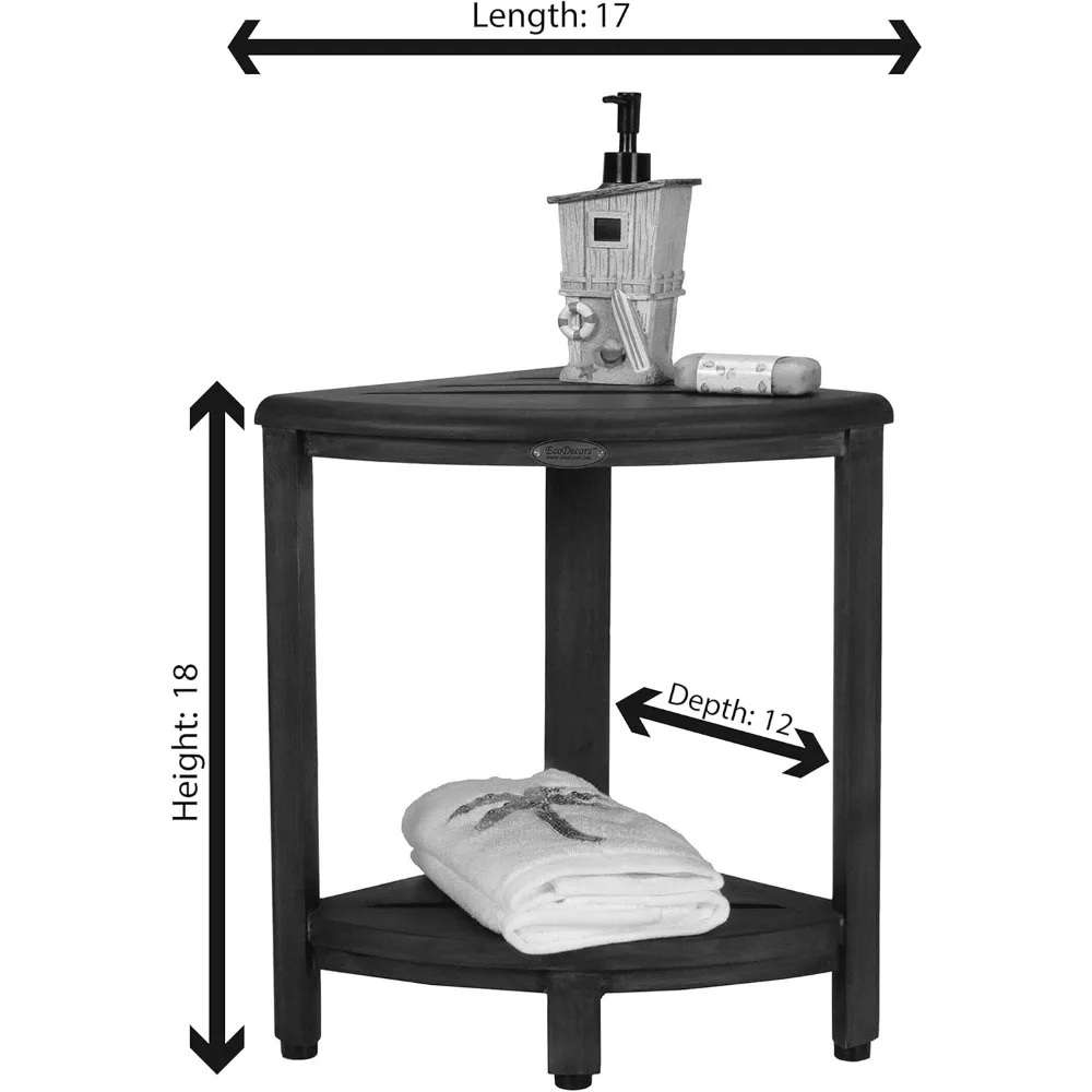 جديد-زاوية سنازي طبقتين رمادي اللون الجرف مقاوم للماء خشب الساج دش مقعد البراز مقعد كرسي للاستحمام الداخلي يوفر السلامة #3