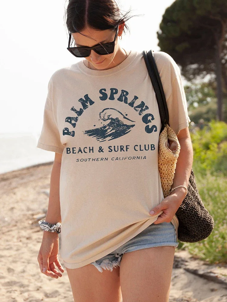 

Palm Springs Beach Surf Club Female Cotton Short Sleeve Personality Vintage Crewneck Tee Clothing Street Trend Womens T-Shirts