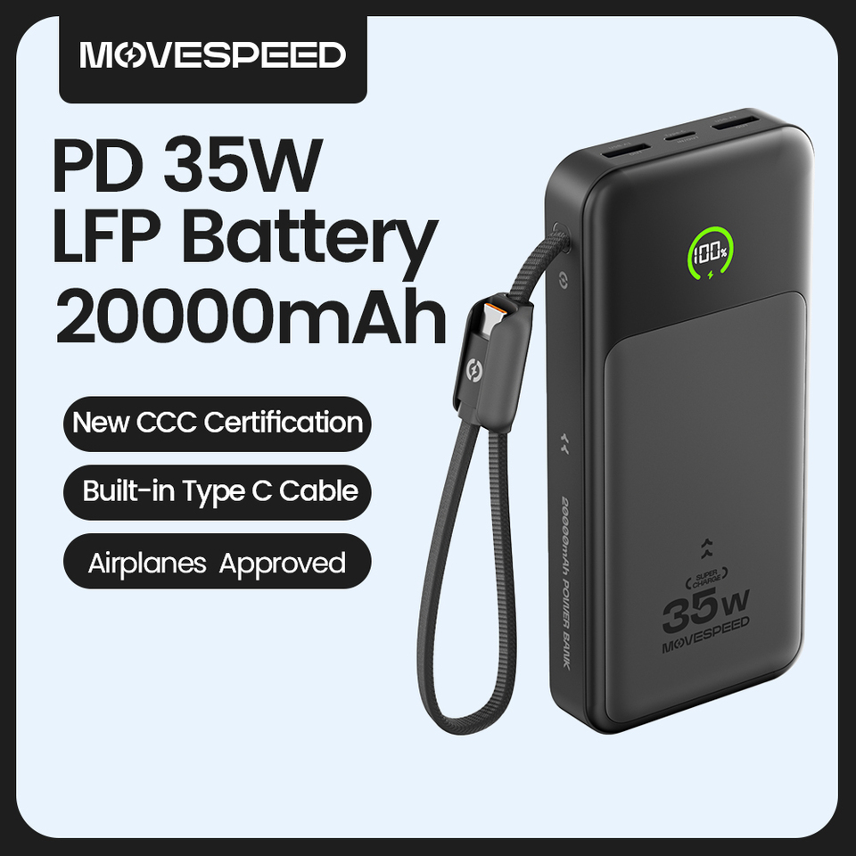  MOVESPEED P20 LFP Battery Power Bank 20000mAh 35W PD Fast charging Powerbank External Charger for iPhone Xiaomi Samsung