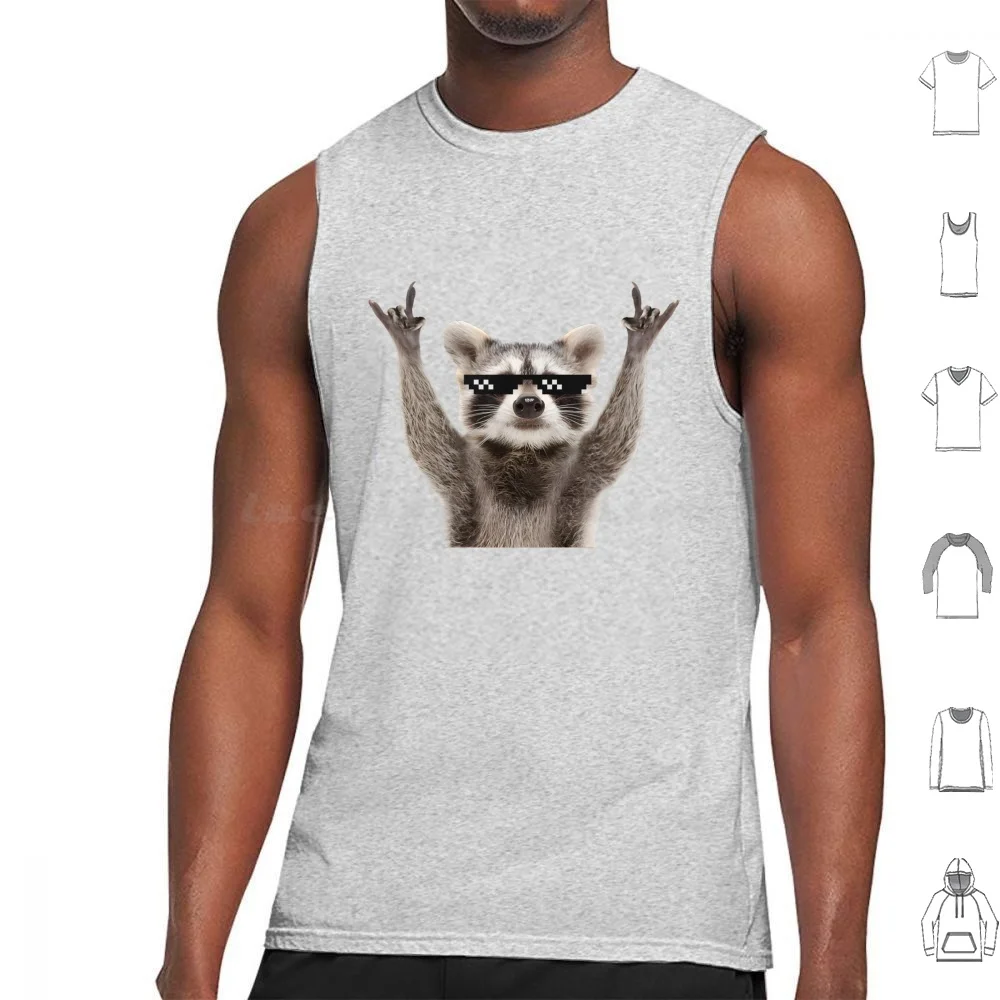 Raccoon Rock Sign Funny Glasses Tank Tops Print Cotton Cool Helmet Funny Bumper Funny Joke Sarcasm Sarcastic Car Auto Bike