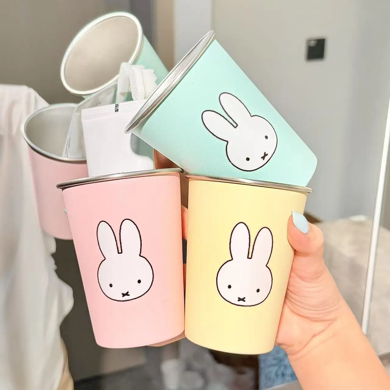 304 Stainless Steel Miffy Rabbit Toothbrush Cup Anti Mildew Mouth Rinse Cup For Student Dormitory Household Couple Wash Cup