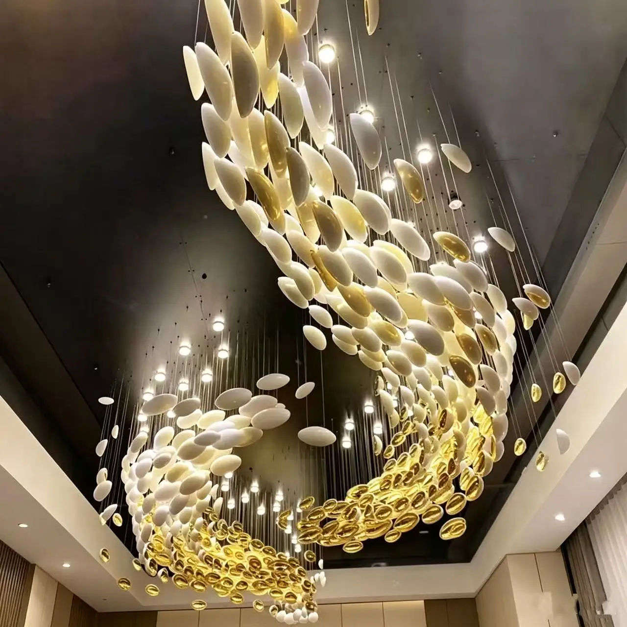 Gold White Color glass eggshell chandelier hotel lobby villa staircase decorative Art pendant lamp