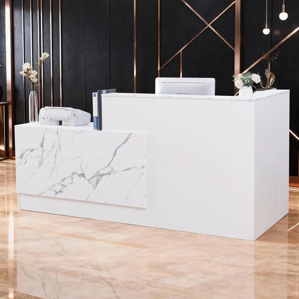 

Reception Desk,Large Front Desk with Keyboard Tray, Lockable Drawers & File Cabinet, Receptionist Desk for Checkout, Customized