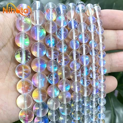 White Austria Crystal Glitter Moon Stone Round Beads DIY Earrings Bracelet for Jewelry Making Supplies 6/8/10/12mm 15