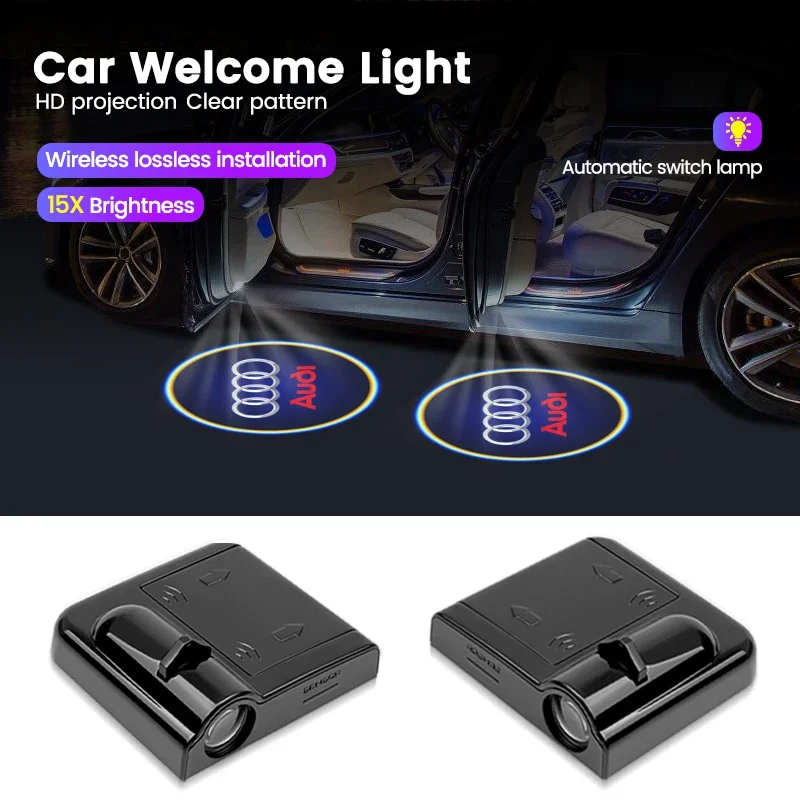 4-Piece Wireless LED Car Door Logo Projector – Welcome Light Interior Decor – Battery-Powered