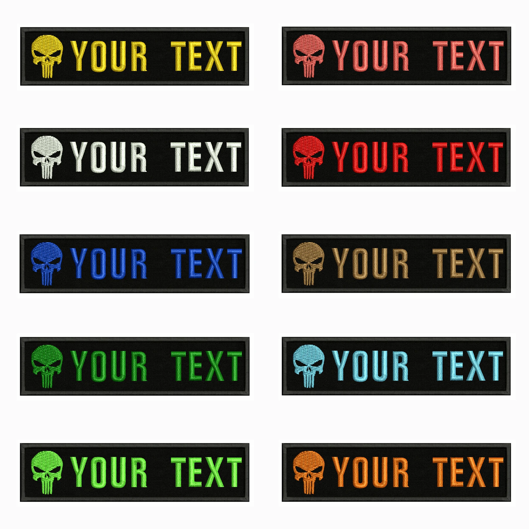 Skull Logo 10X2.5cm Embroidery Custom Name Text Patch Stripes Badge Iron On Or Patches