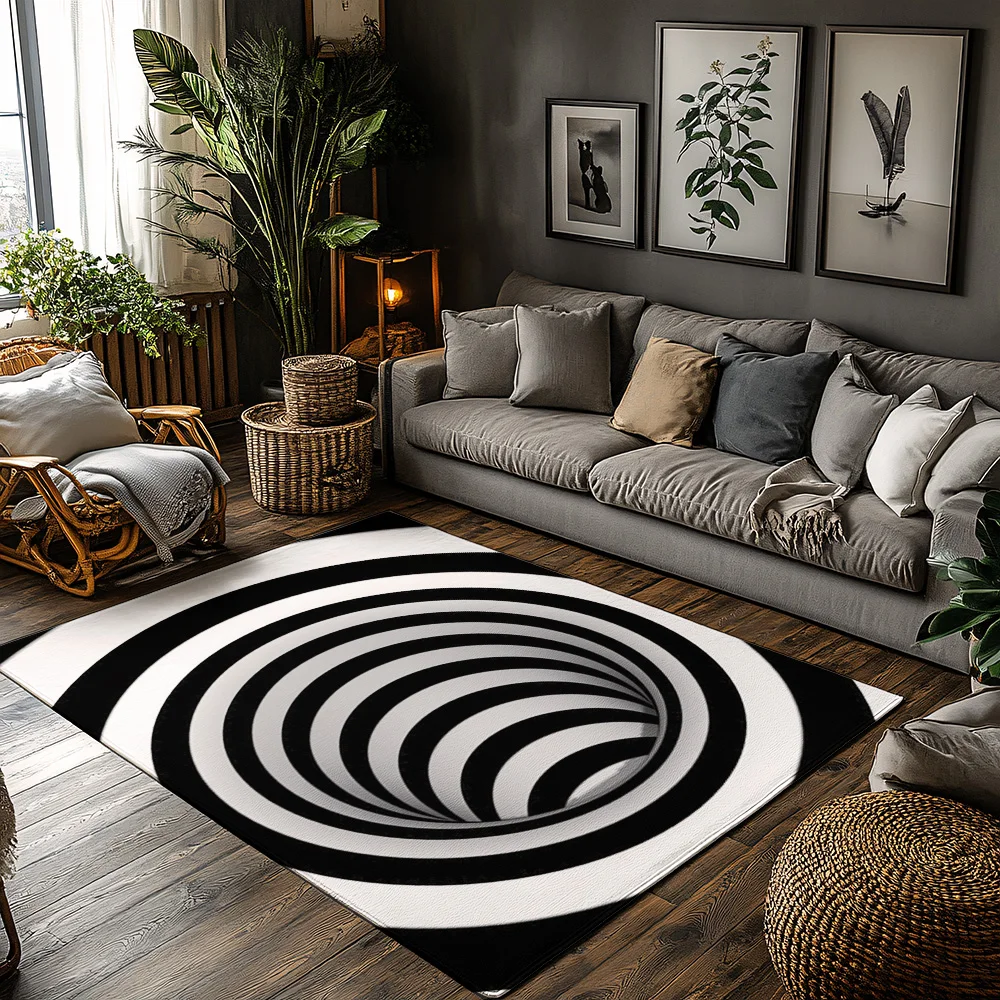

Tuniu Black White Optical Illusion Round Rug NonSlip Home Floor Carpet Mat Room Decor