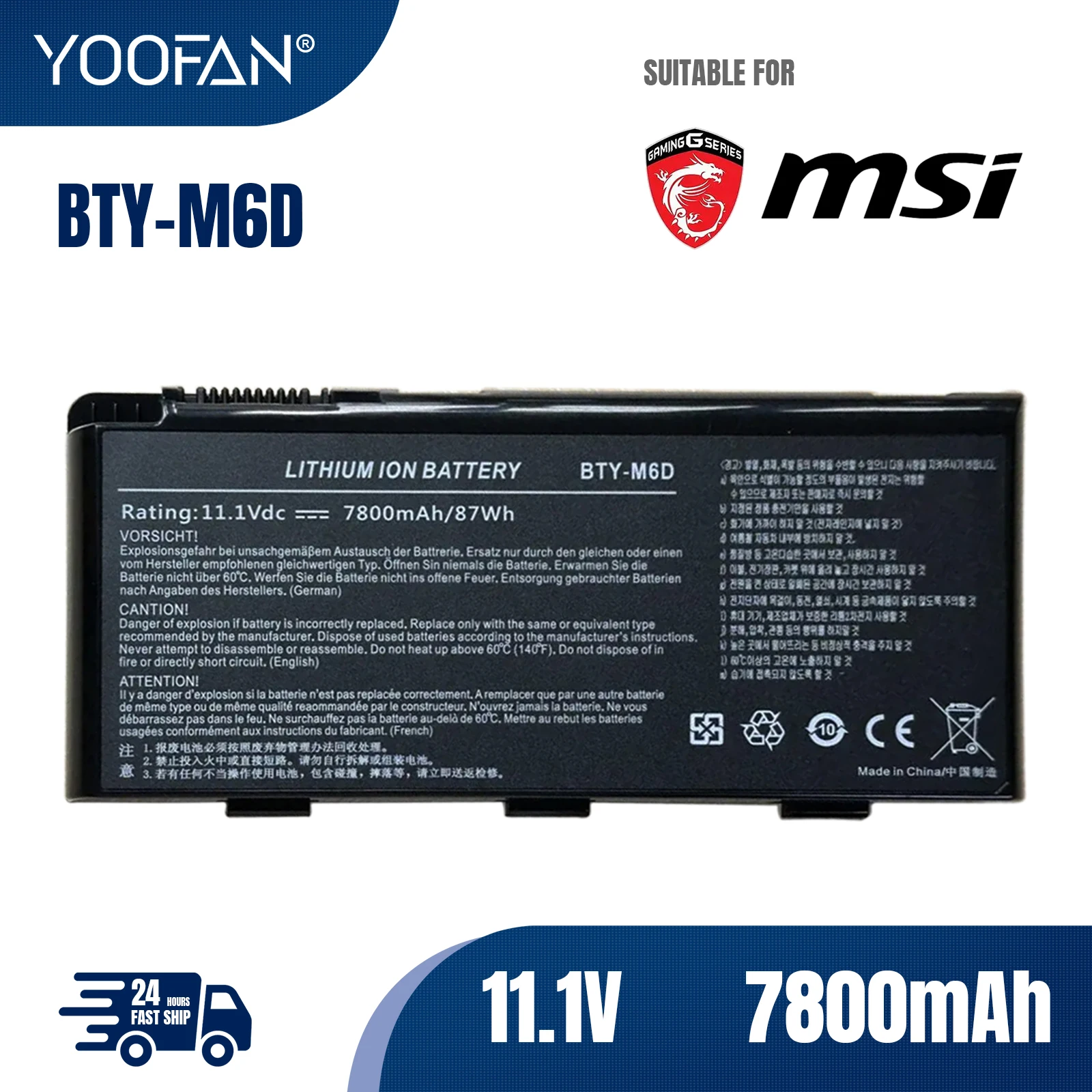 

YOOFAN BTY-M6D Laptop Battery for MSI GT60 GT70 GX780R GX680 GX780 GT780R GT660R GT663R GX660 GT680R