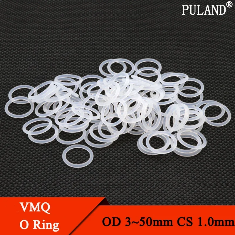 50Pcs White Silicone O Ring Gasket CS 1mm OD 3 ~ 50mm Food Grade Waterproof Washer Rubber Insulate Round O Shape Seal