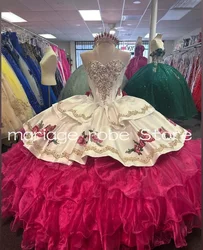 White Fuchsia Mexican Charro Quinceanera Dresses 2025 Princess Sweetheart Crystal Embroidery Corset vestido de 15 años