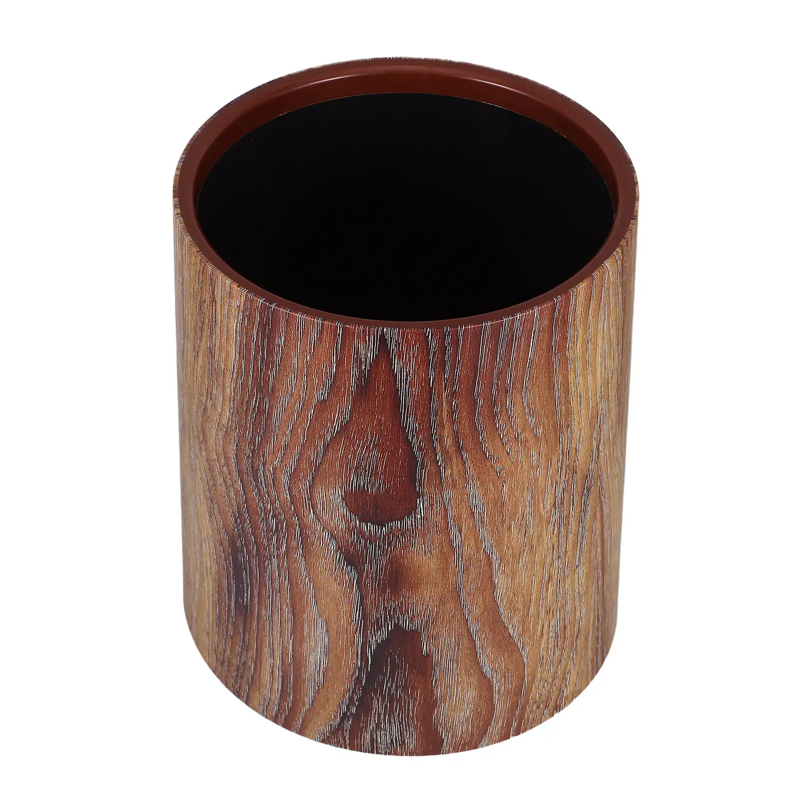 8L Open Top Vintage Trash Can Chinese Design Imitation Wood Grain Finish Decorative Garbage Bin for Office Home Bedroom Living