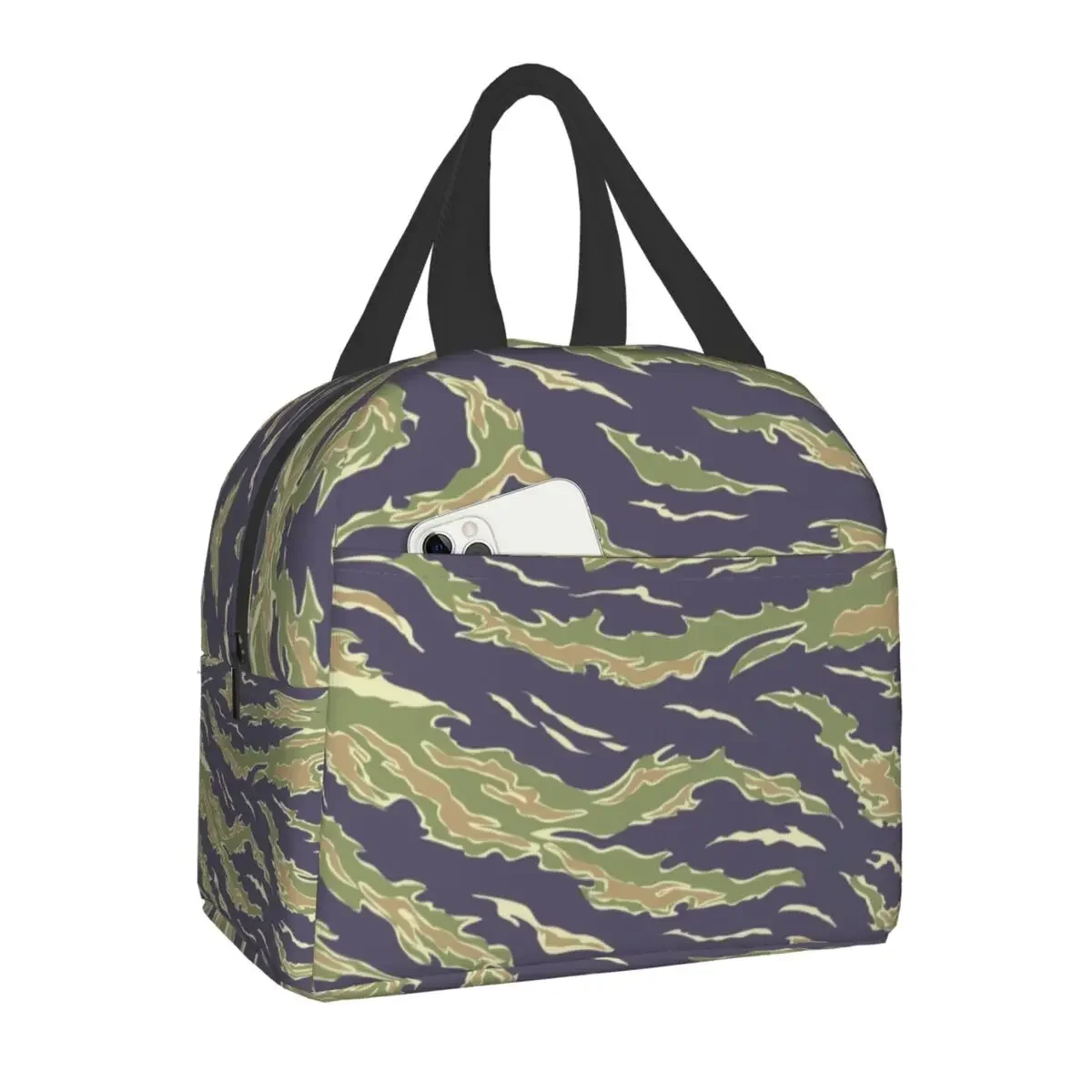 Tiger Stripe  Army Camouflage Insulated Lunch Bags for Women Tactical Camo Portable Thermal Cooler Bento Box School