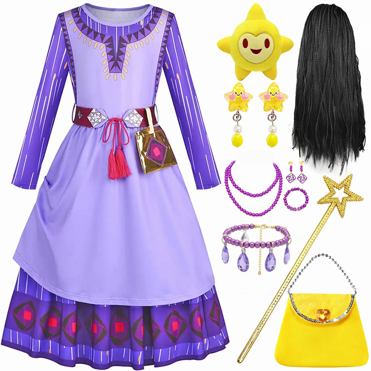 2024 Costumes for Girls Purim Asha Cosplay Princess Wish Asha Dress for Girls Christmas Kids Masquerade Stage Performance