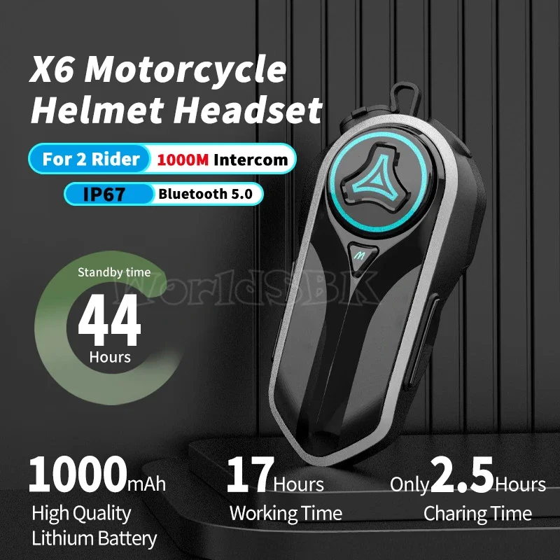 Intercomunicador X6 para casco de motocicleta, auriculares inalámbricos con Bluetooth 5,0, interfono de 1000m, altavoz, manos libres, Walkie Talkie