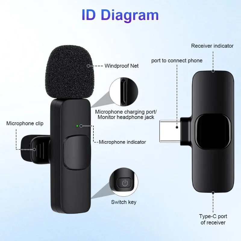 Mini micrófono de solapa inalámbrico para iPhone Android con cancelación de ruido, portátil para grabación de video, entrevistas 3