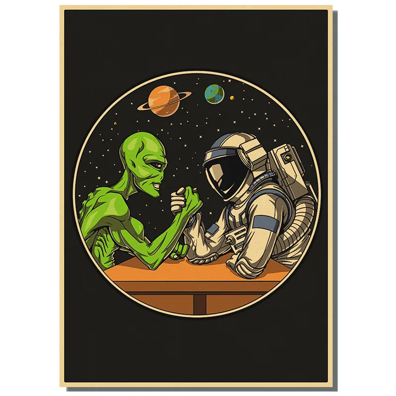 Trend Alien Space Astronaut Psychedelic Poster Personality Retro Kraft Paper Home Study Room Living Room Bar Picture Wall Decor