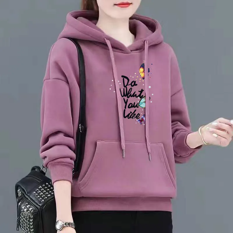 UHYTGF M-4XL Hoodie Women\'s Fashion Print Pullover Hooded Winter Sweatshirts Jacket Female Korean Loose Casual Ladies Coat 2322