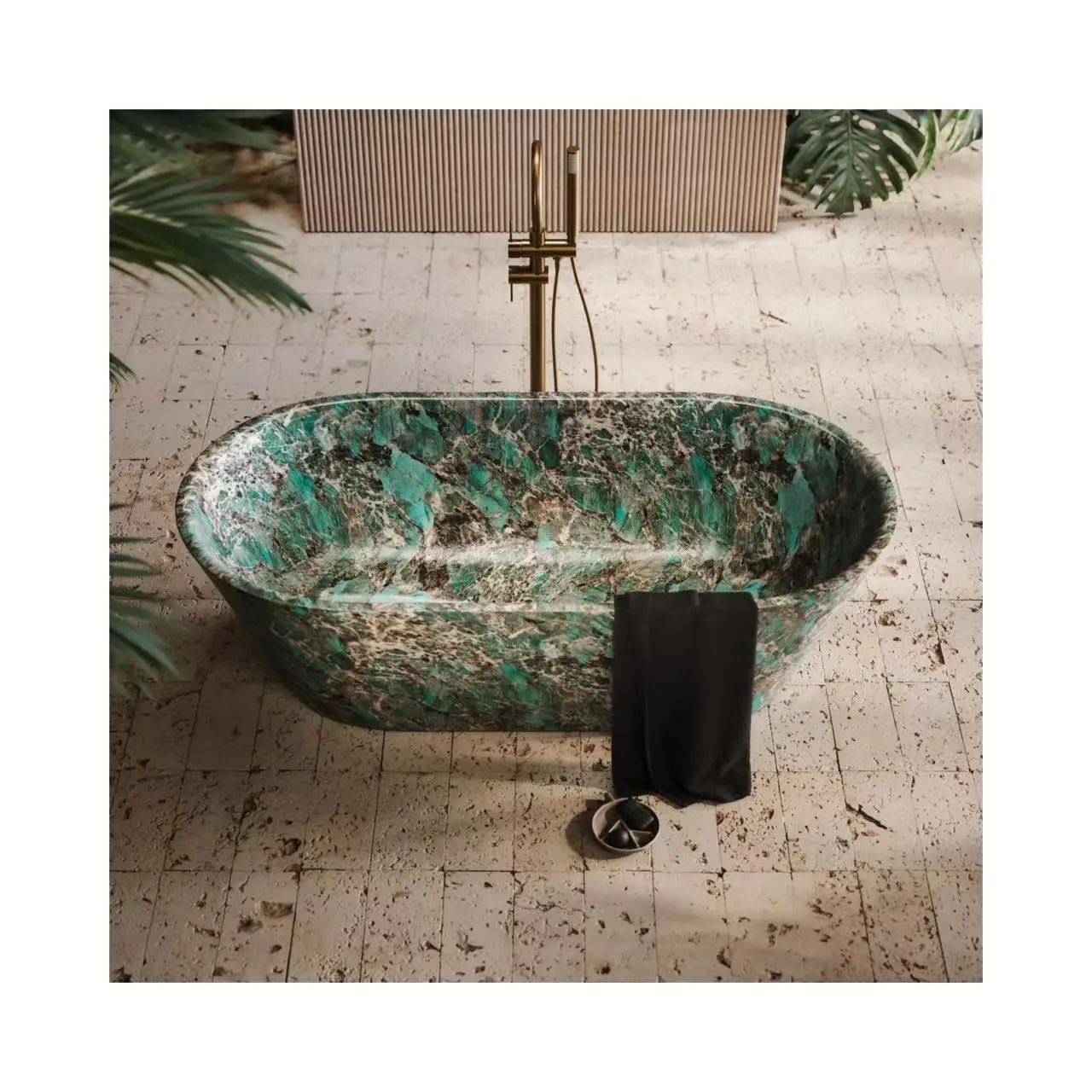 Natural green agate freestanding bath marble immersion massage including drain for traditional hotel bathroom use