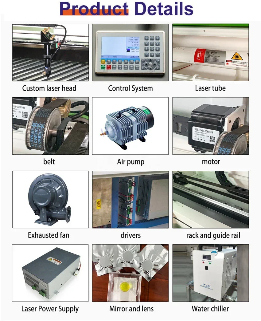 Wood Acrylic Plywood Rubber 60W 80W 100W 130W 6090 1390 CO2 Cutting Machines For Engraver System