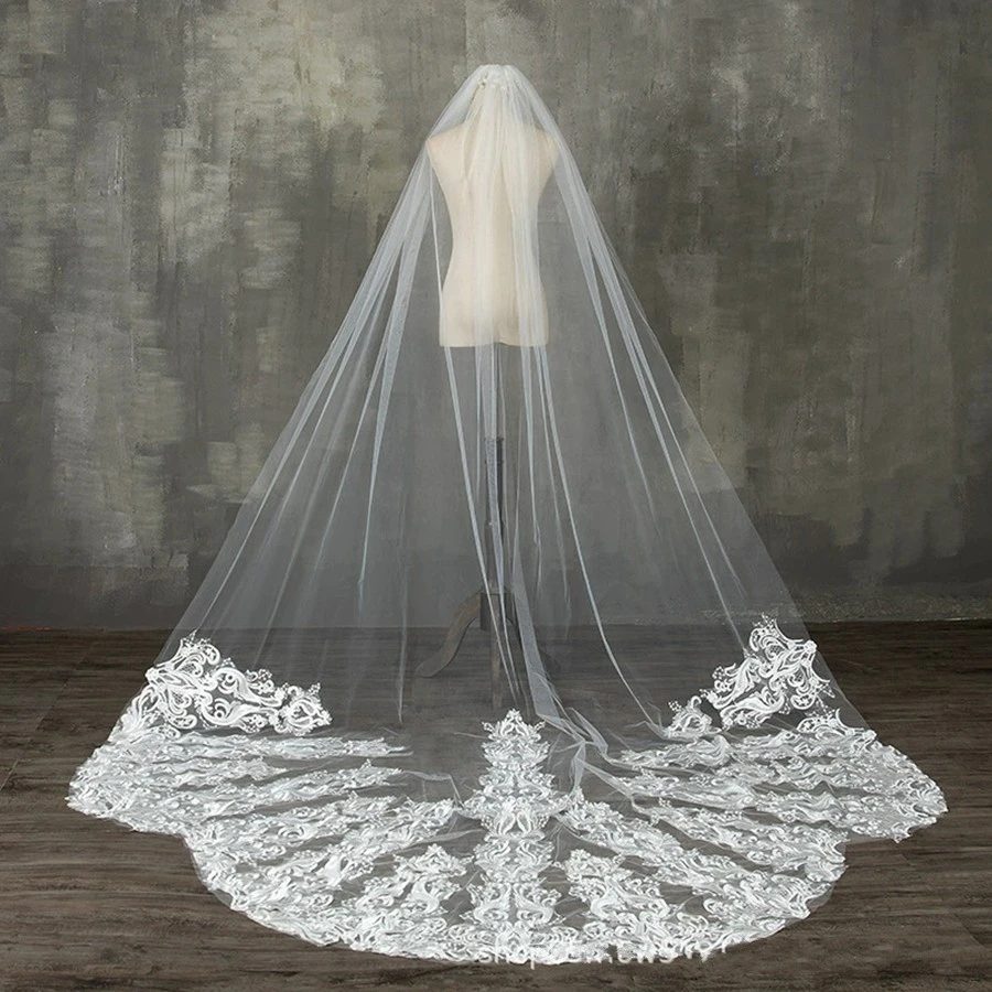 

White Ivory Cathedral Wedding veils Lace Appliques Mariage Bride Wedding accessories Bridal Veil vestido de novia para boda