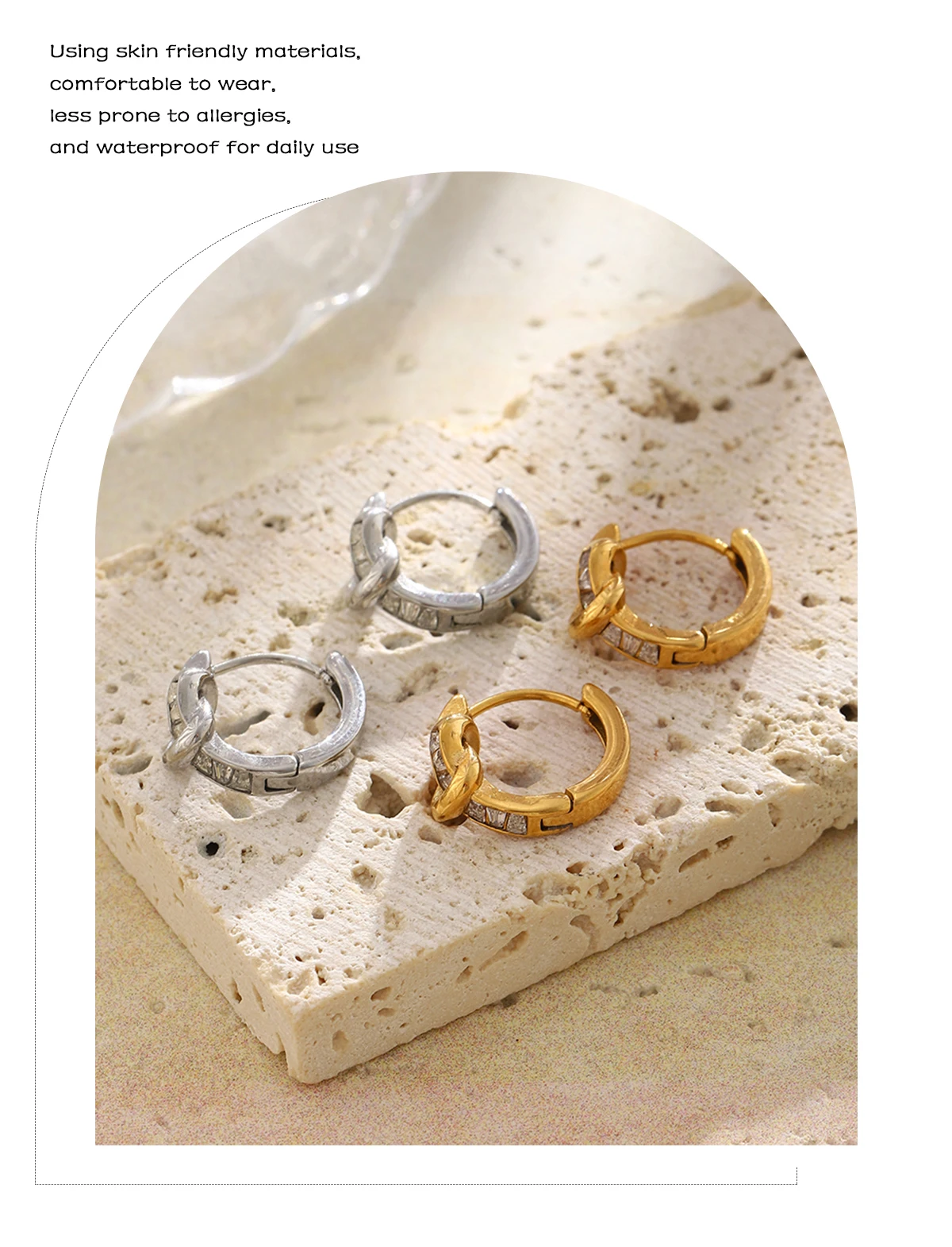 E.B.belle Unregelmäßige Knoten-Zirkon-Creolen 18K Vergoldete Edelstahl-Ohrringe für Frauen Hypoallergener Schmuck Geschenk – Detail 5