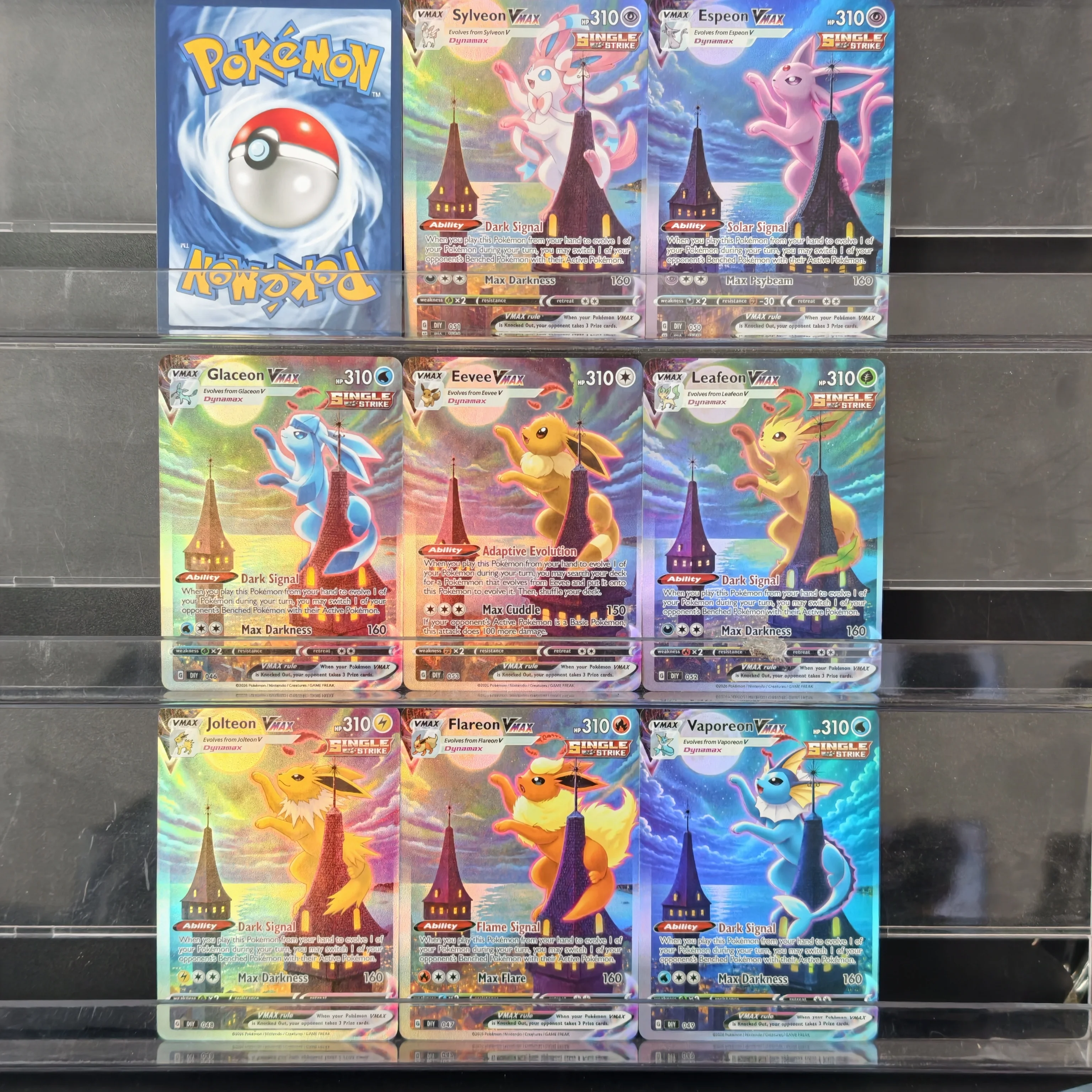 DIY Hot PKM TCG Eevee Evolution VMAX Full Set Cards Sylveon Leafeon Glaceon Flareon Holographic Alt Art Collectible Cards