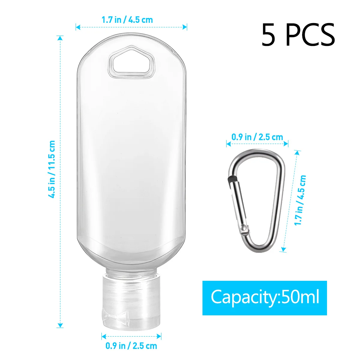 5 stuks reisflessen hervulbare handcontainers met haak, perfect voor shampoo bodylotion gezichtswas handcrème