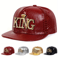 Unisex King Pattern Leather Hip-hop Hats Spring Autumn Adjustable Casual Snapback Baseball Caps Outdoor Sunscreen Hat