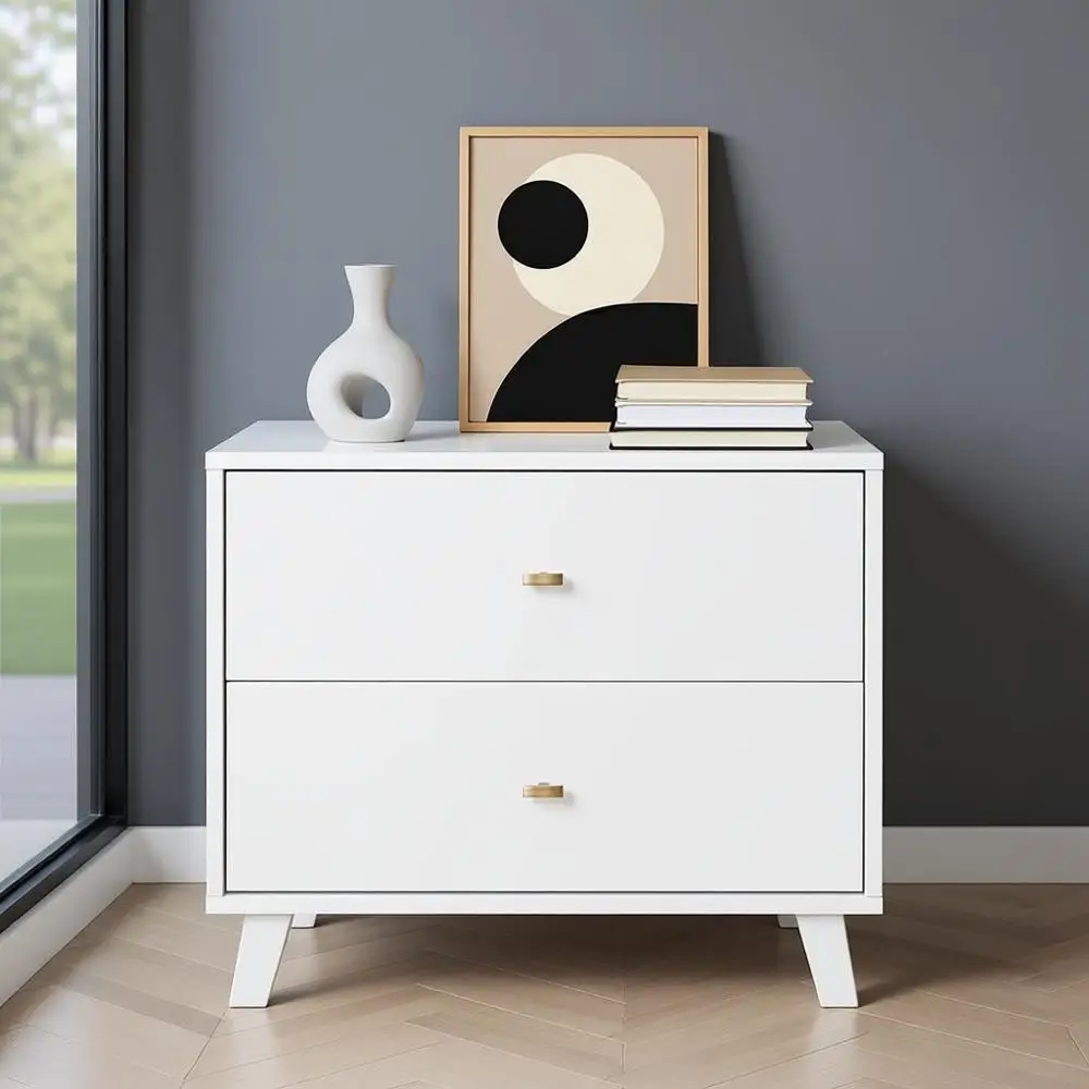 Milo Mid-Century Modern 2 Drawer Nightstand, Bedside Table, Contemporary Bedroom Furniture, 16