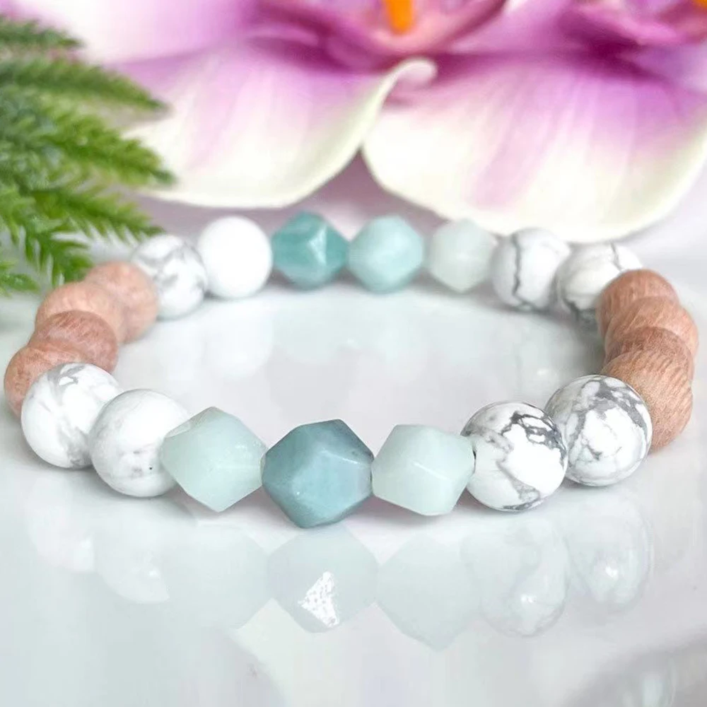 MG1572 Diamond Cutted Amazonite Howlite Bracelet Women`s Essential Oil Diffuser Bracelet Healing Crystals Anxiety Jewelry