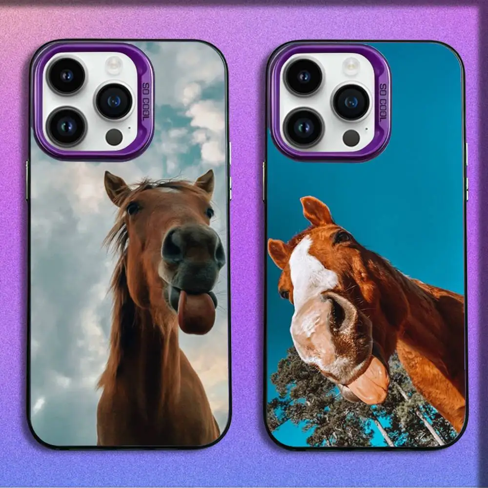 حافظة هاتف مضحكة على شكل حصان لهاتف آيفون 17,16,15,14,13,12,11,Pro,Max,Plus,E,SE4,Air,Mini Purple IMD Box