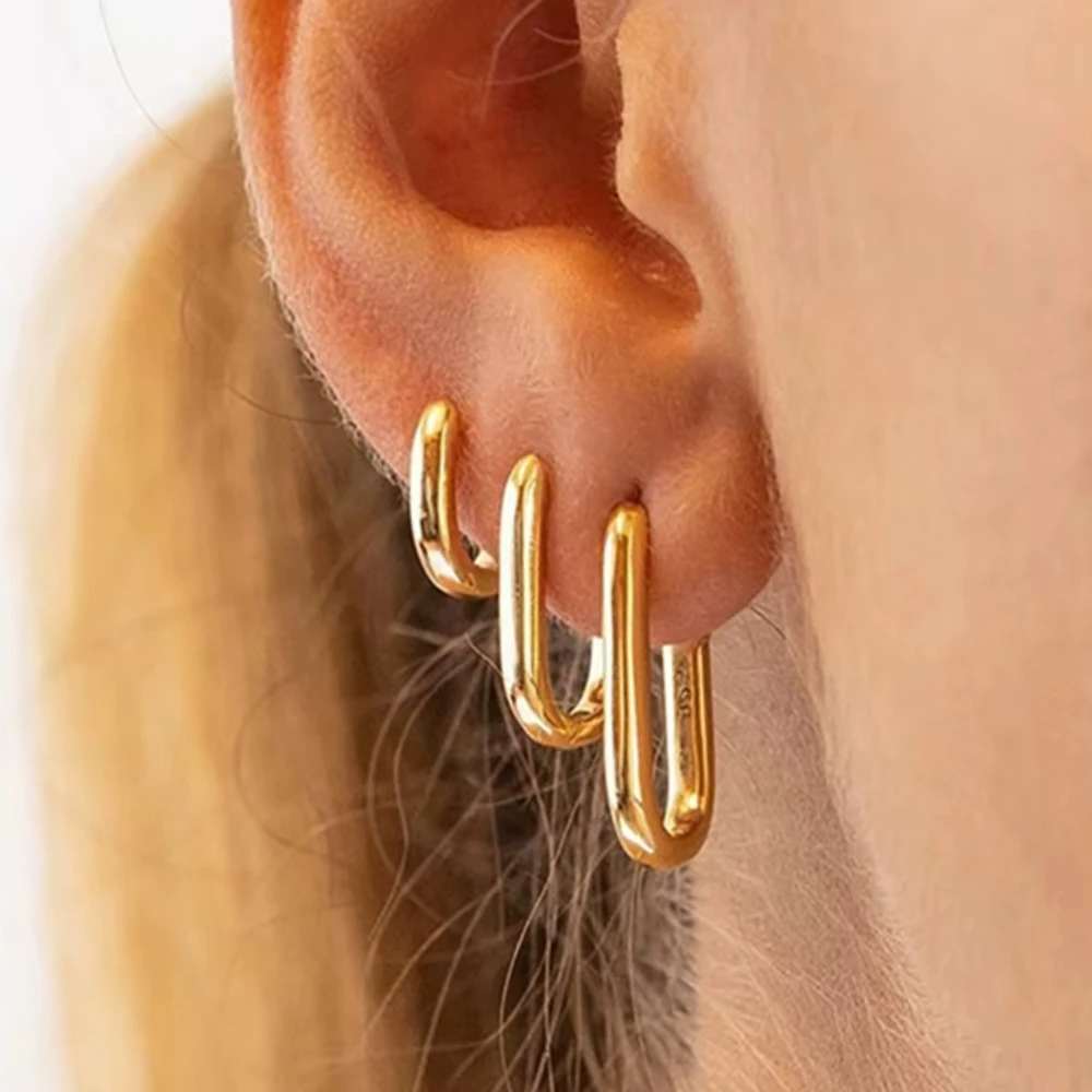 2/6 Stück Mariasz Minimalistische Premium-Kupfer-Huggie-Ohrringe mit PVD-Beschichtung in Goldfarbe, quadratische Creolen für Damen und Herren, klassischer Schmuck
