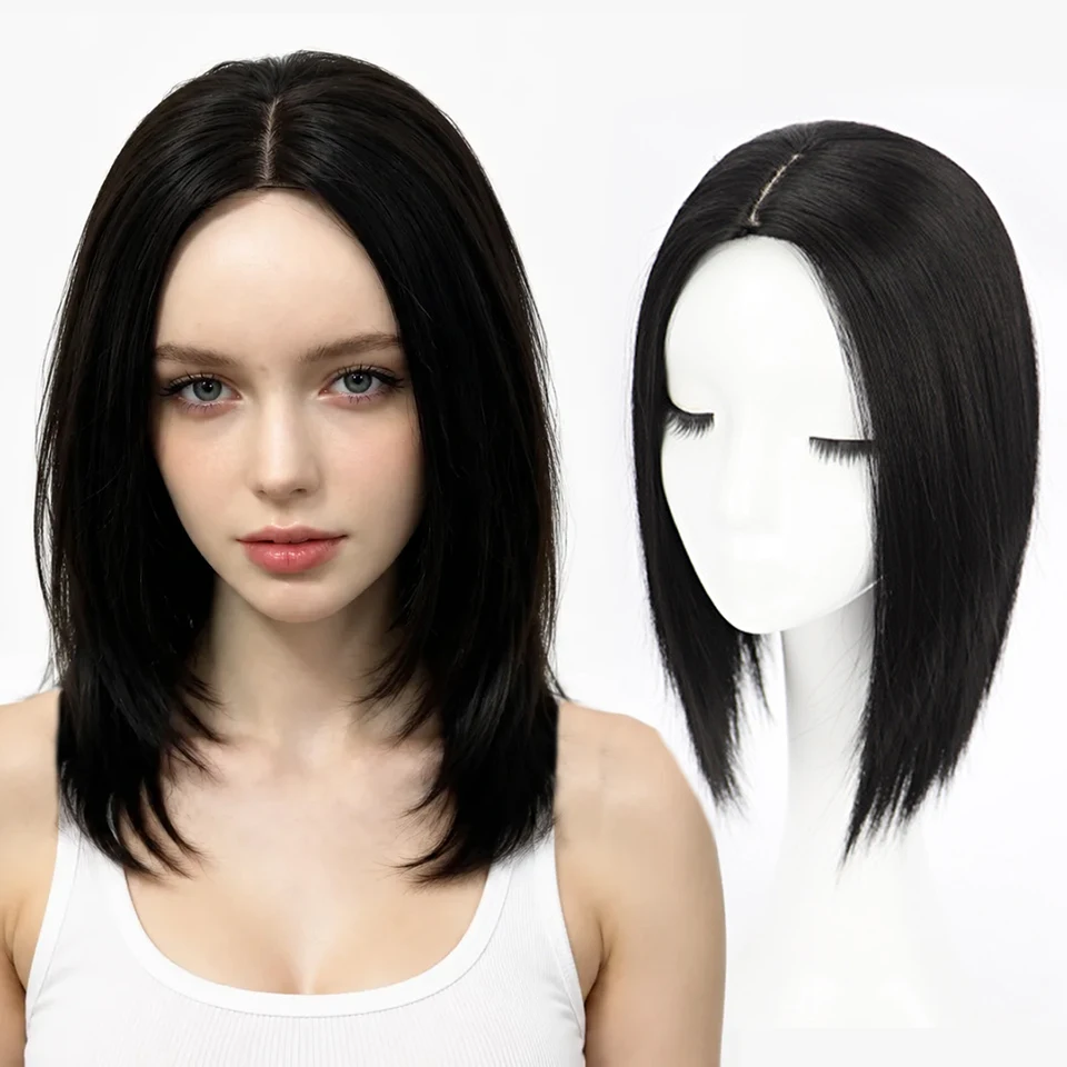  Hair Topper for Women 14/22Inch Long Straight Black Brown Clip-in Wiglet, Synthetic Top Piece to Add Volume & Thickness